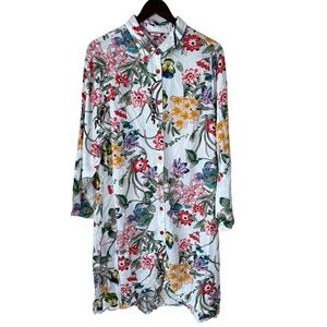 NWT Joe Browns White Floral Long Sleeve Button Down Shirt Dress Women’s Sz US 14